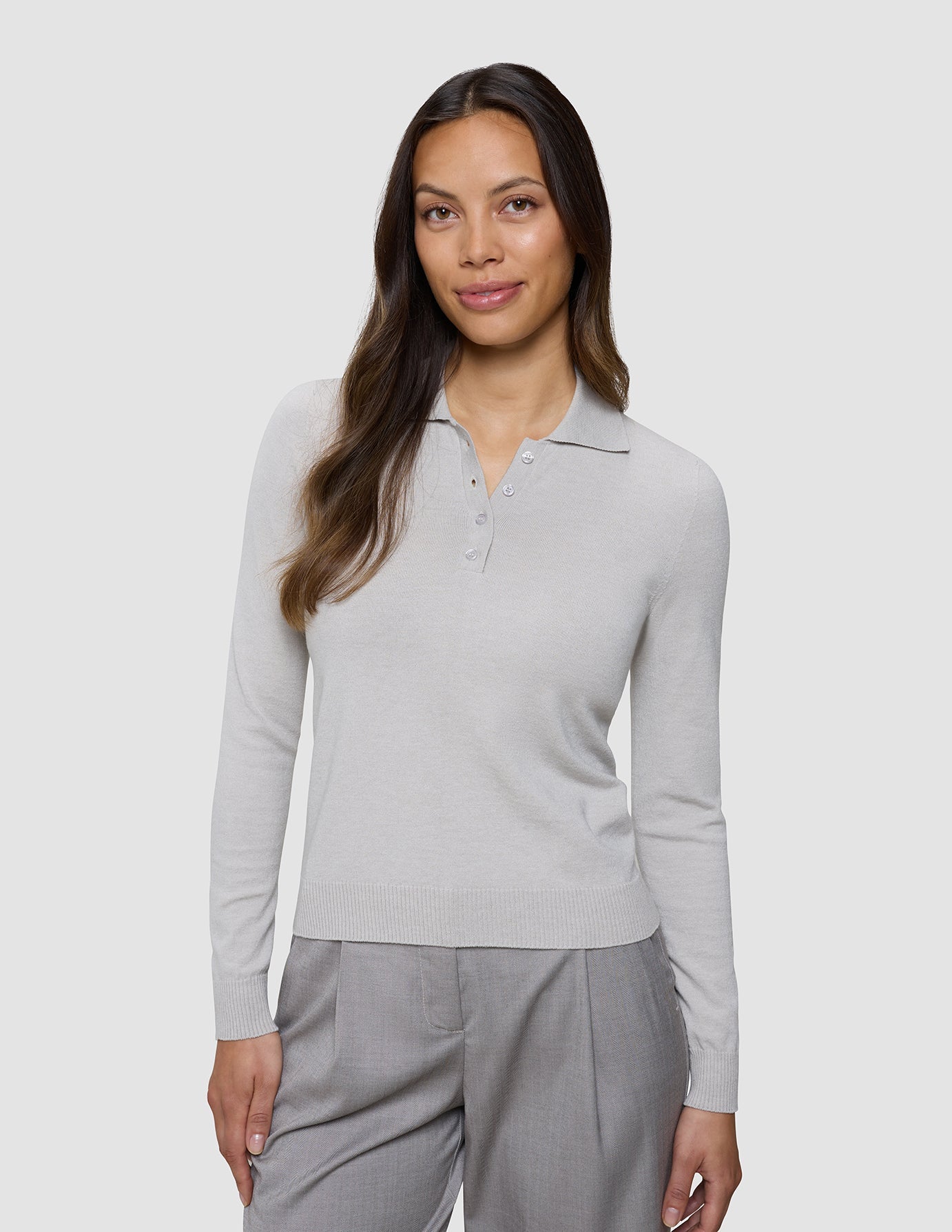 Women's Elevated Knit Polo Cold Beige Melange
